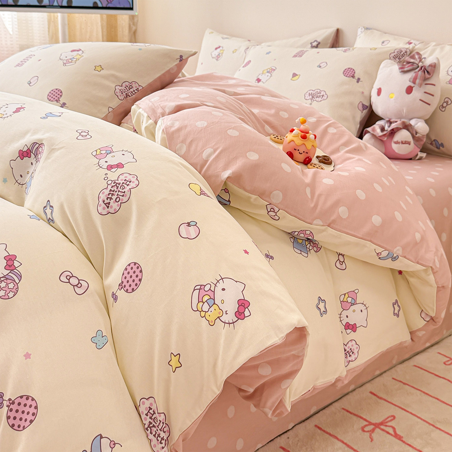 HelloKitty卡通全棉床上四件套可爱儿童床单床笠纯棉被单人三件套
