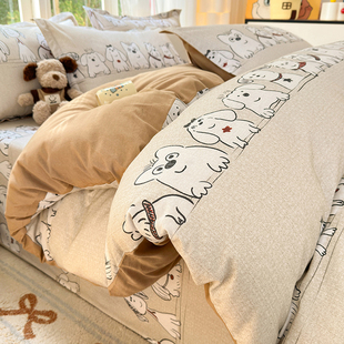 ins北欧加厚全棉磨毛床上四件套150x200x230cm被套纯棉宿舍床单人