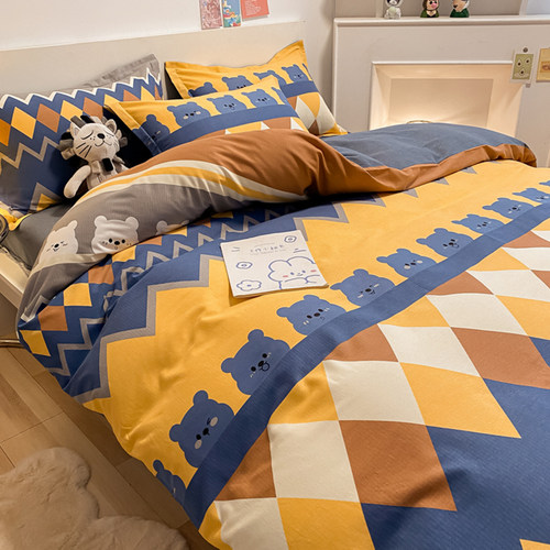 北欧风加厚纯棉磨毛床上四件套