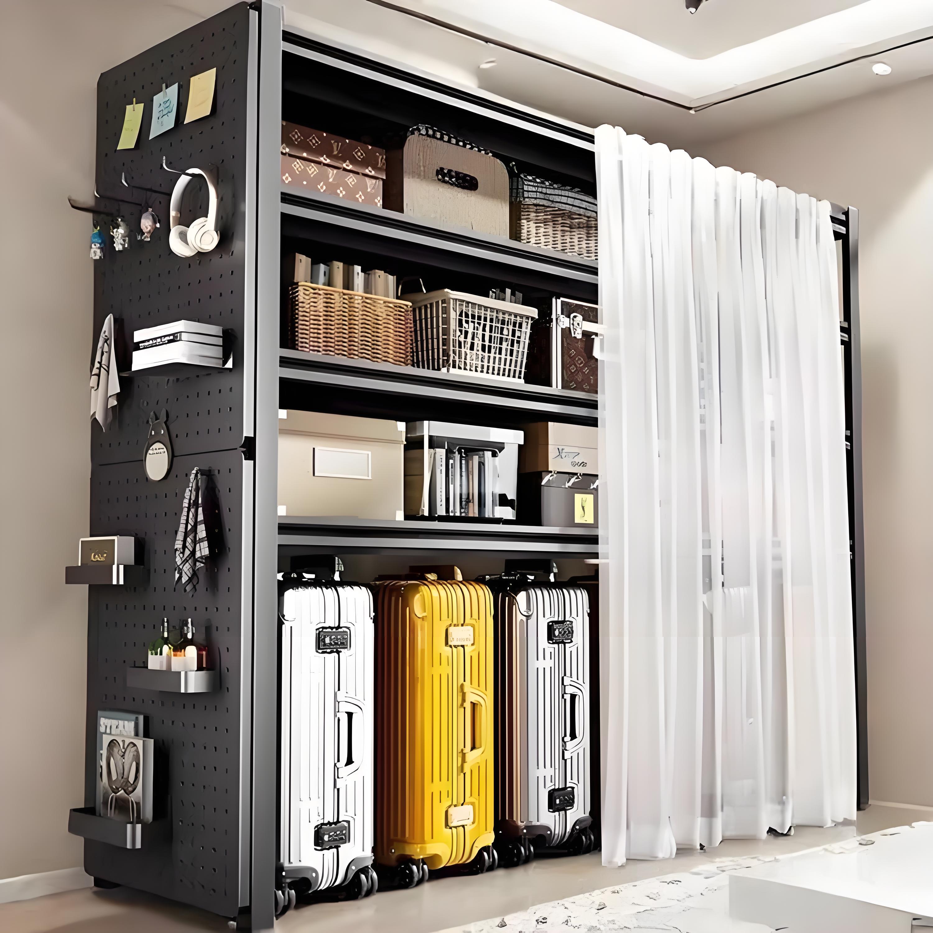 家用阳台货架多层置物架落地带防尘帘客厅仓库杂物储物架收纳架子