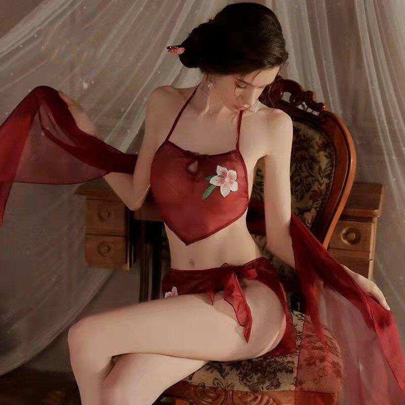 性感网纱纯欲风汉服角色扮演肚兜系带诱惑女士内衣制服肚兜套装女