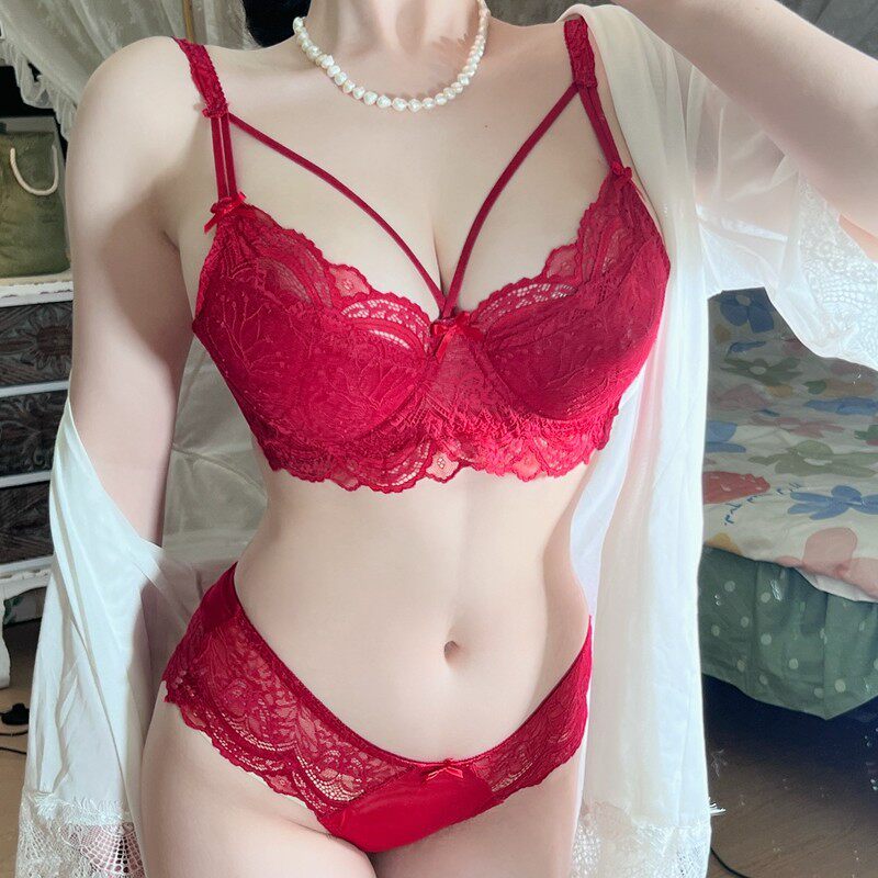 女士绝美内衣红色内衣套装女小胸聚拢收副乳性感蕾丝文胸2026新款