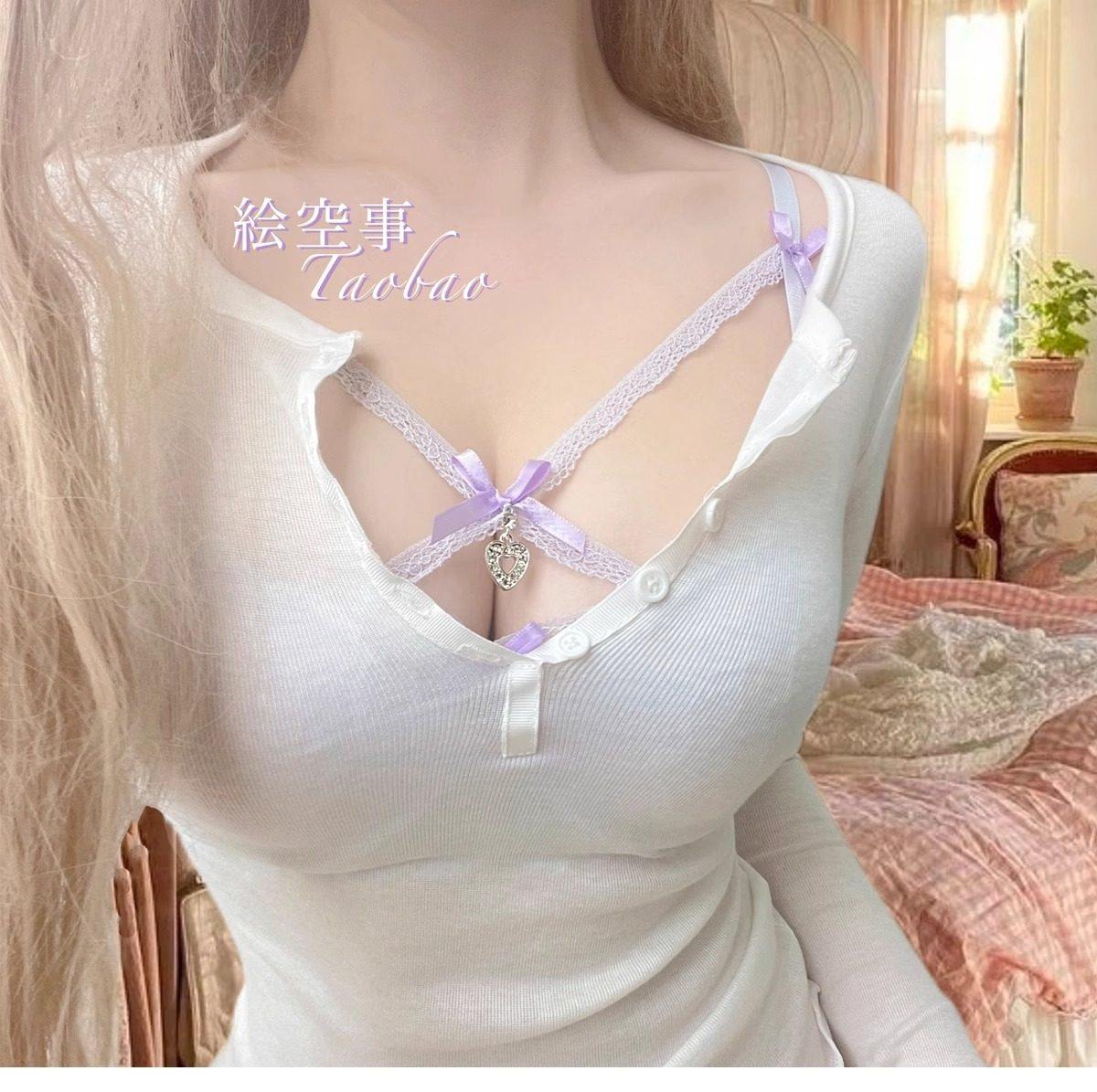 纯欲性感蕾丝交叉绑带内搭文胸套装少女欧美辣妹聚拢内衣bra日系