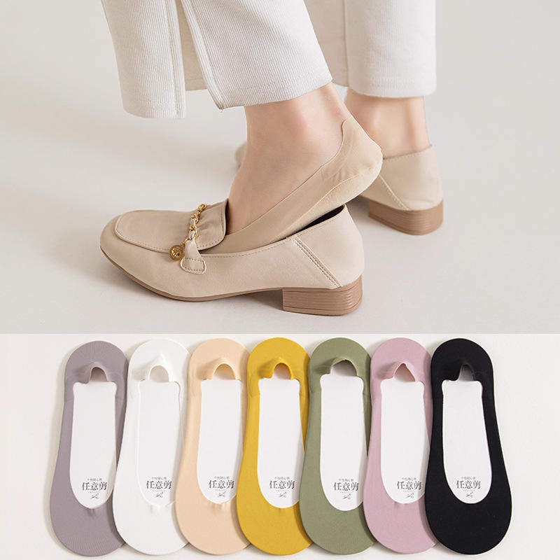 任意剪冰丝袜女后跟硅胶不掉跟棉防滑透气船袜糖果色隐形袜