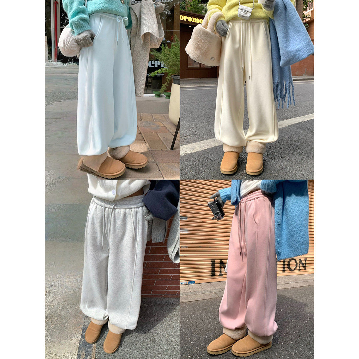 马卡龙色调加绒加厚绒束脚卫裤2025冬季新款宽松运动休闲阔腿裤女,女装/女士精品,时尚抓绒裤,淘宝优惠券,粉丝福利购,淘宝优惠卷