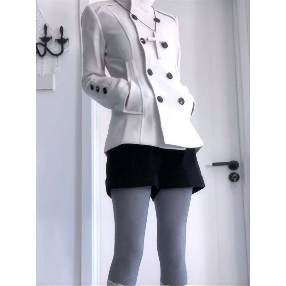 【白调暗契】白色双排扣外套短裤套装女秋冬哥特风显瘦气质两件套,女装/女士精品,时尚套装,淘宝优惠券,粉丝福利购,淘宝优惠卷