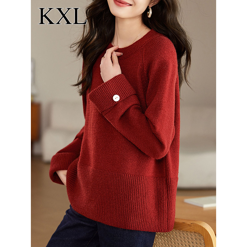 2024秋冬新款别致漂亮宽松慵懒风高级感超好看红色毛衣女针织上衣