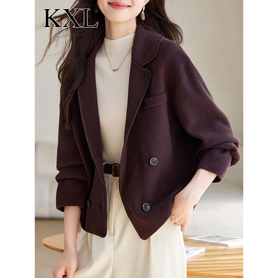 高级感气质西装领毛衣短外套女2024秋冬新款宽松显瘦咖色开衫外搭