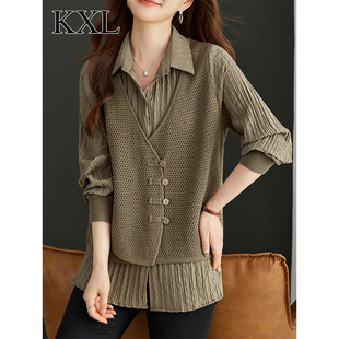 設計感小眾寬松遮肚子假兩件針織上衣女春秋新款 獨特別致洋氣小衫