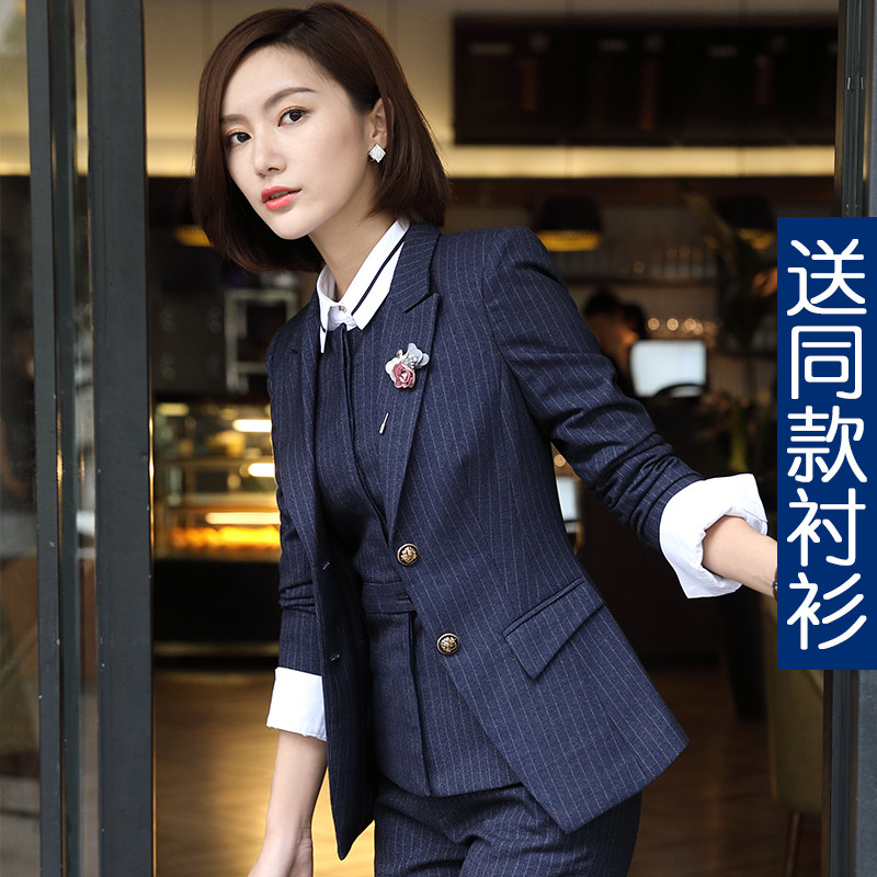 직장 여성을 위한 스트라이프 정장 슈트 전문복 패셔너블한 화이트칼라 슈트 비즈니스 정장 여성 고급 작업복 가을