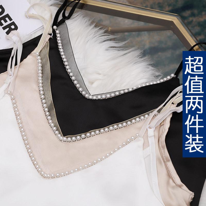 吊带背心内搭女夏时尚气质设计感小众珍珠v领显瘦修身蕾丝边上衣