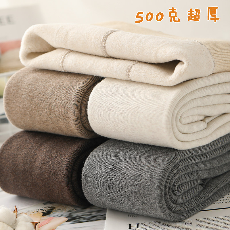 500克超厚细竖条纹打底裤女外穿加厚加绒连裤袜燕麦白.冬季保暖裤