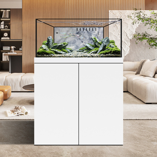汉霸溪流缸客厅小型2025新款 落地一体底过滤方形鱼缸超白玻璃 立式