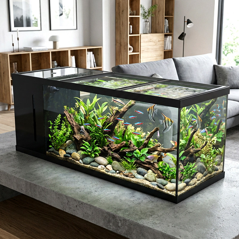 汉霸桌面鱼缸2026新款双仓一体式侧滤水族箱家用生态超白玻璃鱼缸