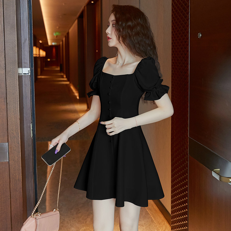 小黑裙连衣裙女夏2020新款赫本风仙女裙气质显瘦小个子短款礼服裙