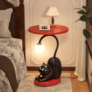 创意优雅猫可爱床头柜替代品带灯一体卧室儿童房床边小边几置物架