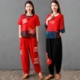 Bộ đồ cotton và vải lanh mùa hè 2019 cho phụ nữ trung niên mới cỡ lớn quốc gia tay ngắn hai dây - Quần áo của mẹ áo sơ mi trung niên