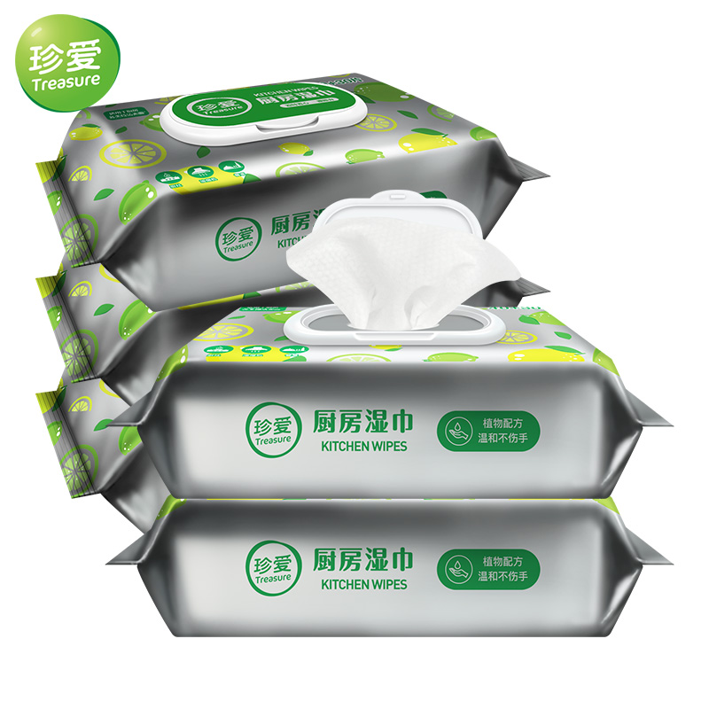 珍爱厨房湿巾70片5大包加量促销装去油污清洁灶台油烟机