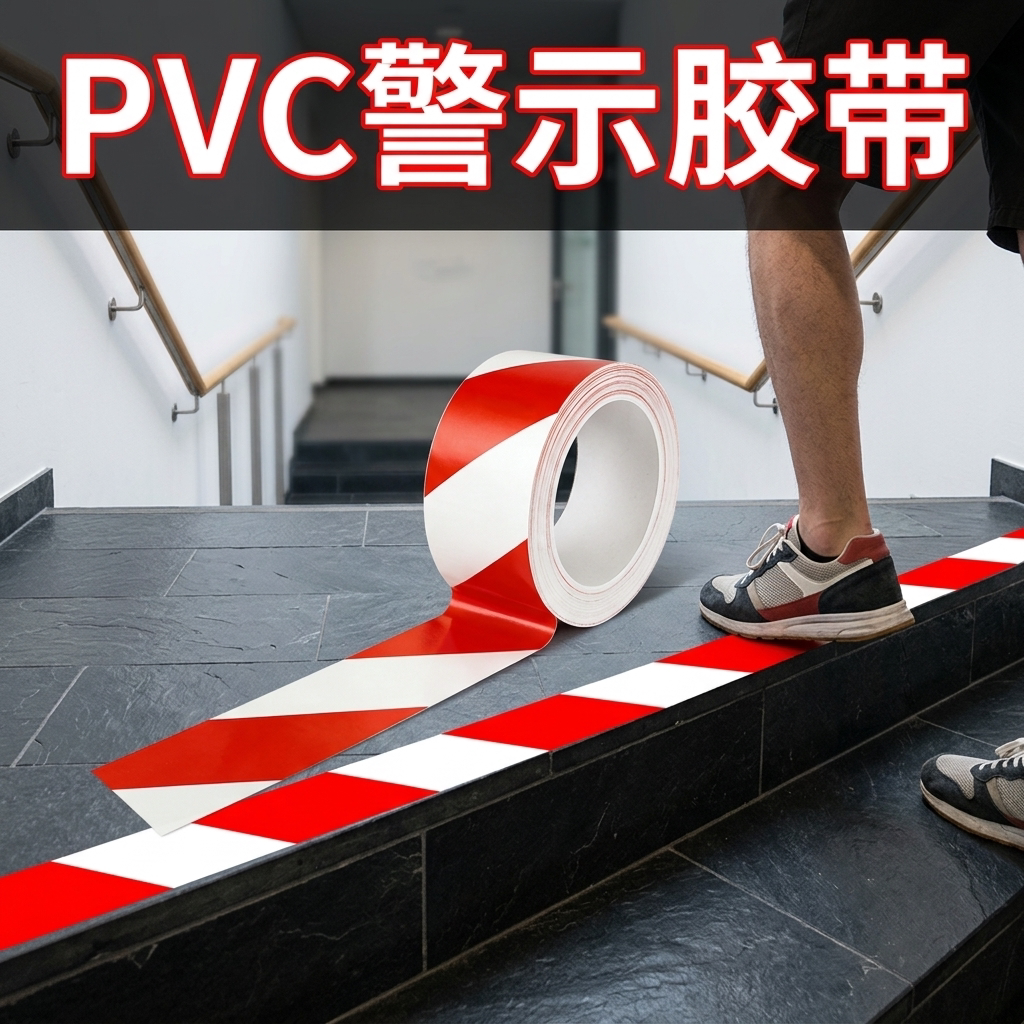 红白警示地板胶带楼梯小心台阶提示贴工厂车间车位白色标识地面区域定位划线消防通道标识标牌安全反光警戒线