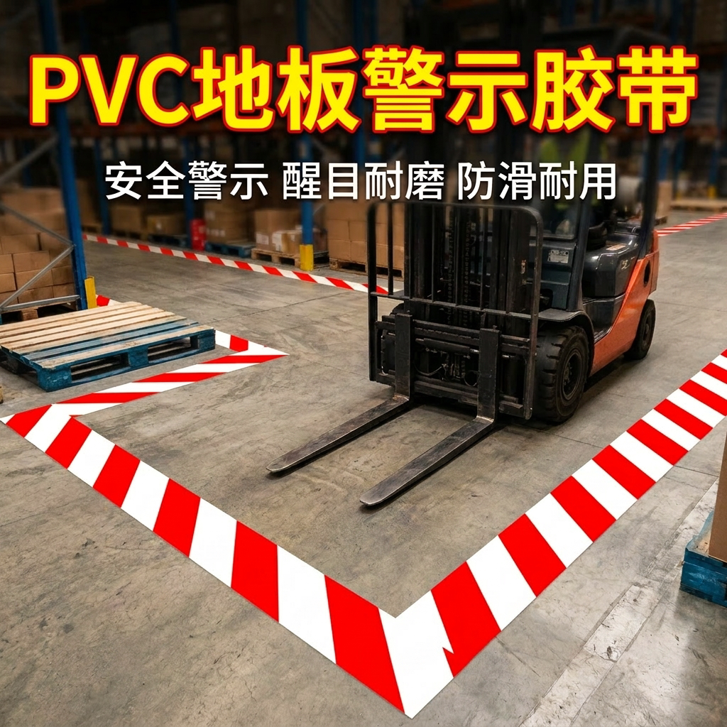 PVC地板警示胶带叉车通道划线耐磨自粘地标线红白条设备隔离标识标牌车间工厂仓库5S6S划线定位分区黑黄白色