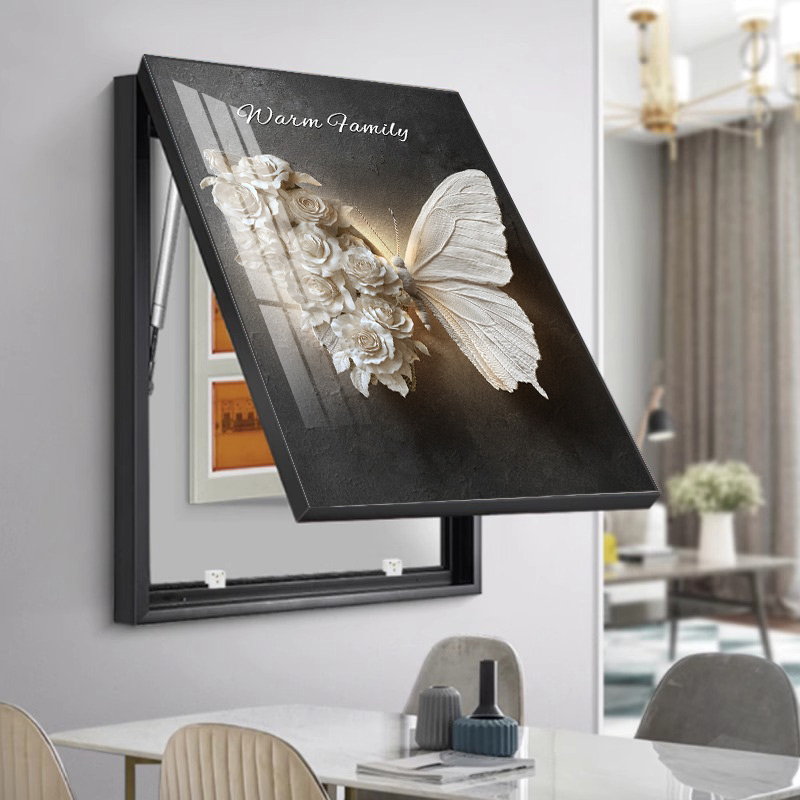 高级感黑白蝴蝶电表箱装饰画竖版遮挡弱电箱盖面板电闸盒免打孔画图片