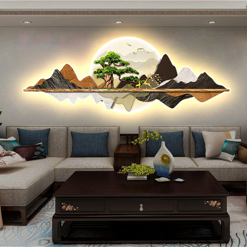 新款客厅装饰画背有靠山沙发背景墙画LED灯发光灯画迎客松风景画,家居饰品,现代装饰画,淘宝优惠券,粉丝福利购,淘宝优惠卷