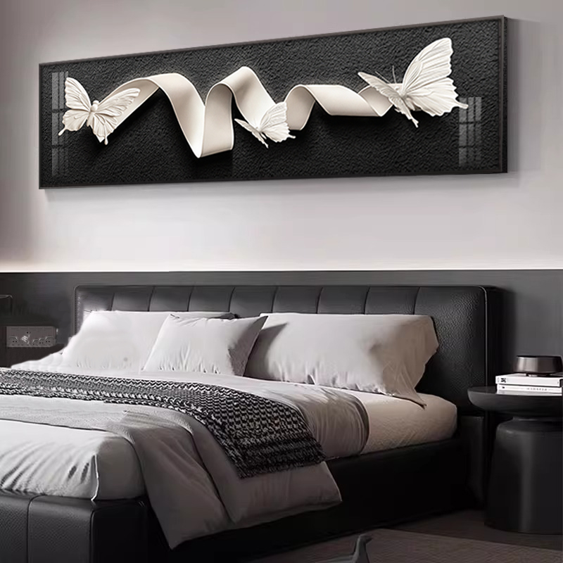 现代简约卧室床头装饰画轻奢高级感蝴蝶挂画主卧房间背景墙高级感图片