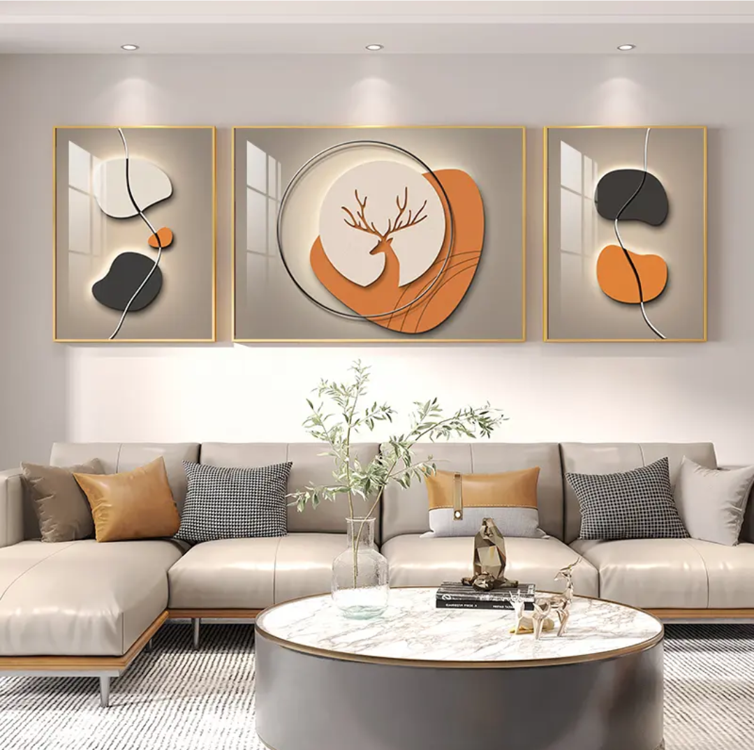 轻奢客厅石来运转三联装饰画现代大气抽象壁画客厅沙发背景墙挂画,家居饰品,现代装饰画,淘宝优惠券,粉丝福利购,淘宝优惠卷