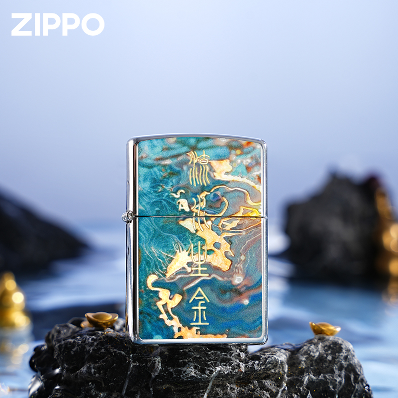 zippo打火机 流水生金 正品zipoo防风煤油礼物生日送父亲男友新年
