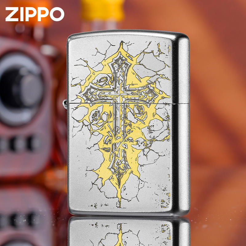 zippo打火机 十字守护玫瑰 正品zipoo防风煤油正版礼物生日送男友