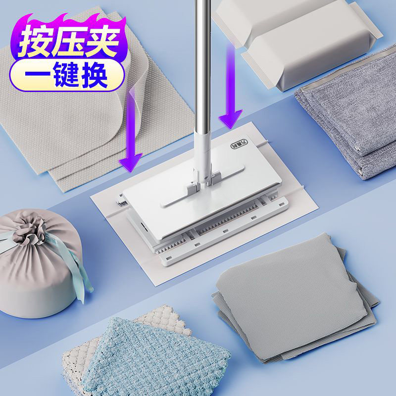 夹布家用拖把洗脸巾抹布自动加长2026新款免手洗平板除尘神器拖地图片