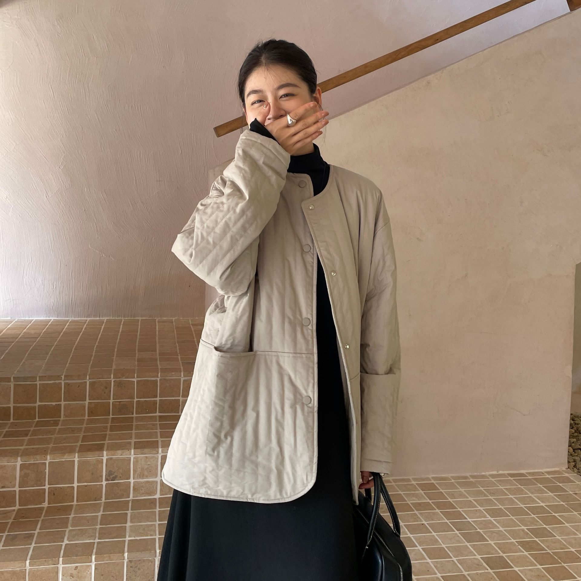 7394素予soul秋冬简约裥棉圆领棉服宽松减龄学生休闲百搭保暖外套