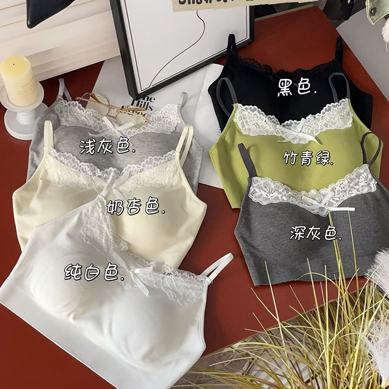 时尚蕾丝美背裹胸文胸女纯棉亲肤舒适聚拢无钢圈一体杯防走光内衣