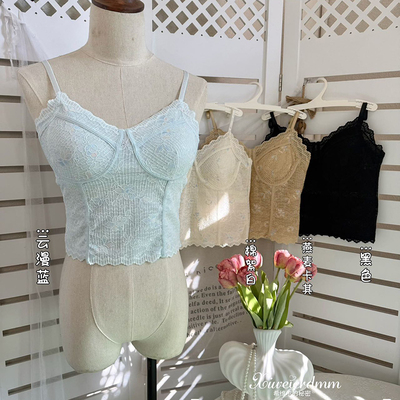 法式提花带胸垫蕾丝吊带内搭背心