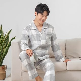 秋冬 品质款无侧缝纯棉磨毛绒布 日系情侣长袖睡衣男女家居服