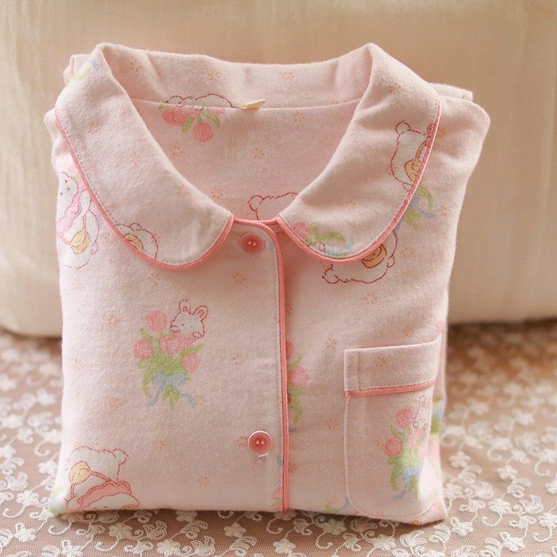 纯棉磨毛绒布| MEJU粉色小兔 儿童家居服女童中大童长袖睡衣套装