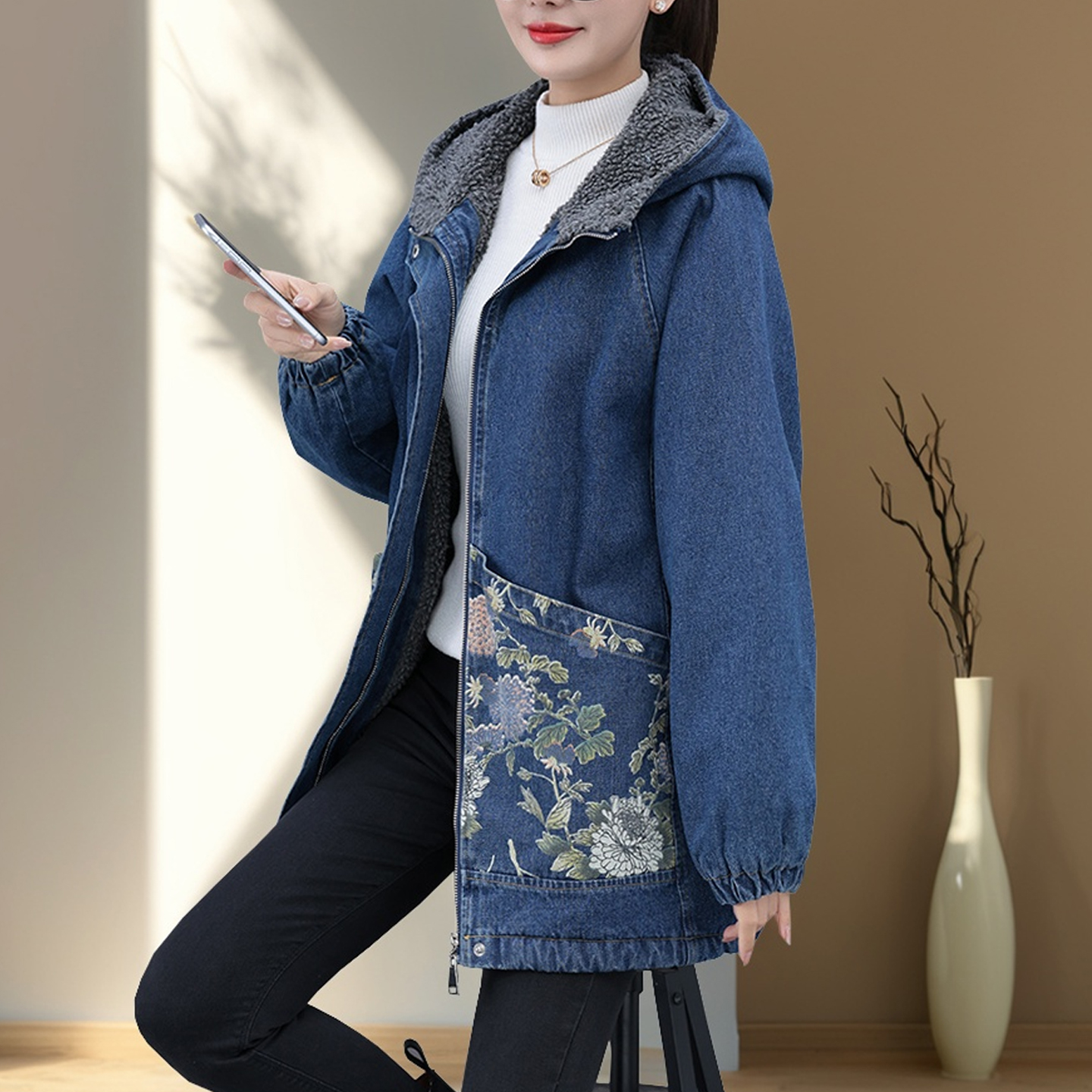 巨好看的牛仔外套女羊羔绒保暖