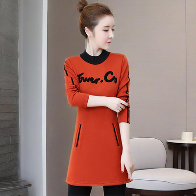 半高领中长款加绒打底衫女