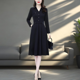 女装 高级感大方得体绝美连衣裙黑色气质裙子大码 胖mm 流行风格 秋季