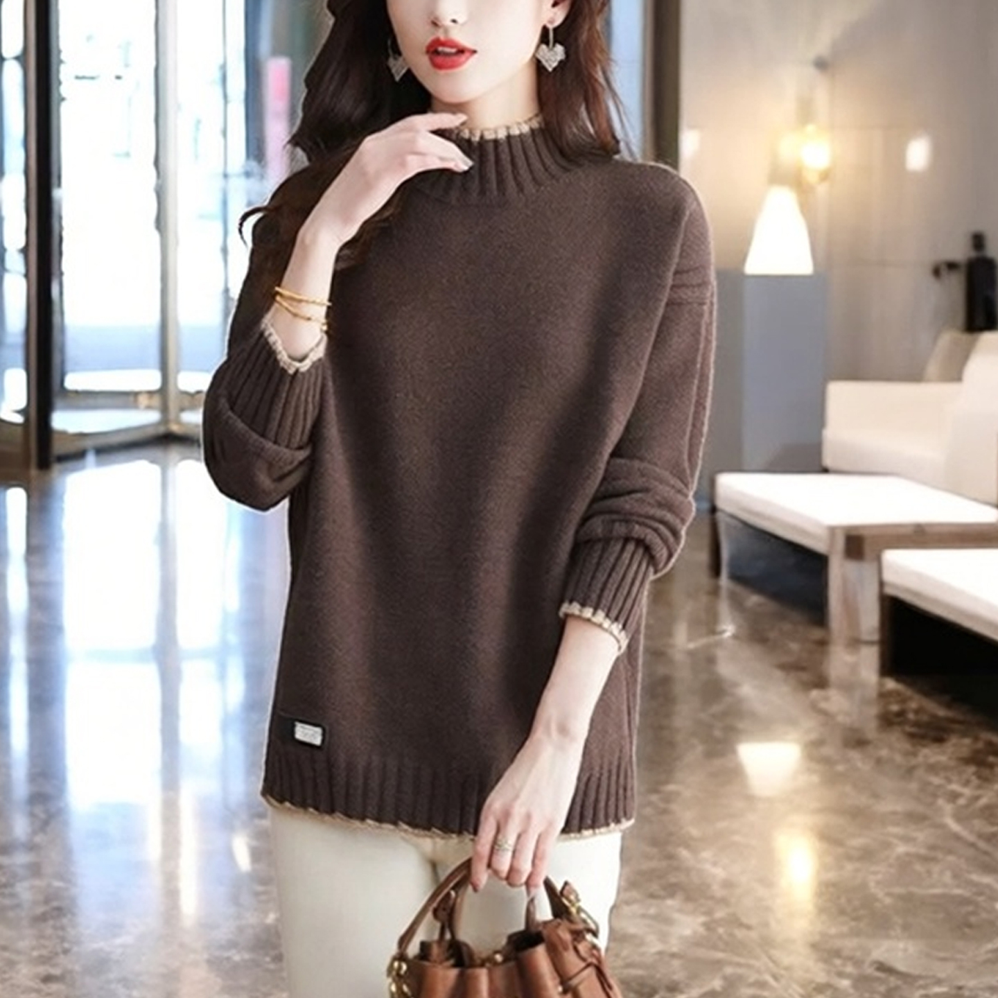 半高领套头毛衣秋冬季女款针织衫