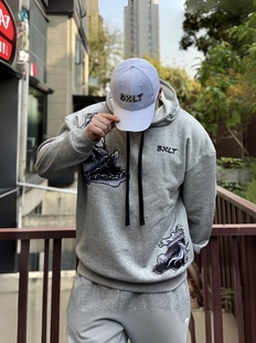 BXLT必须撸铁原创龙年限定“墨龙”国风加绒裁片刺绣连帽卫衣情侣