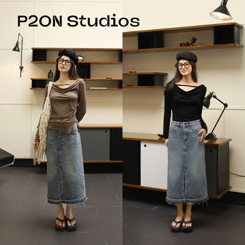 P2ONStudios漏肩T恤+半身裙套装