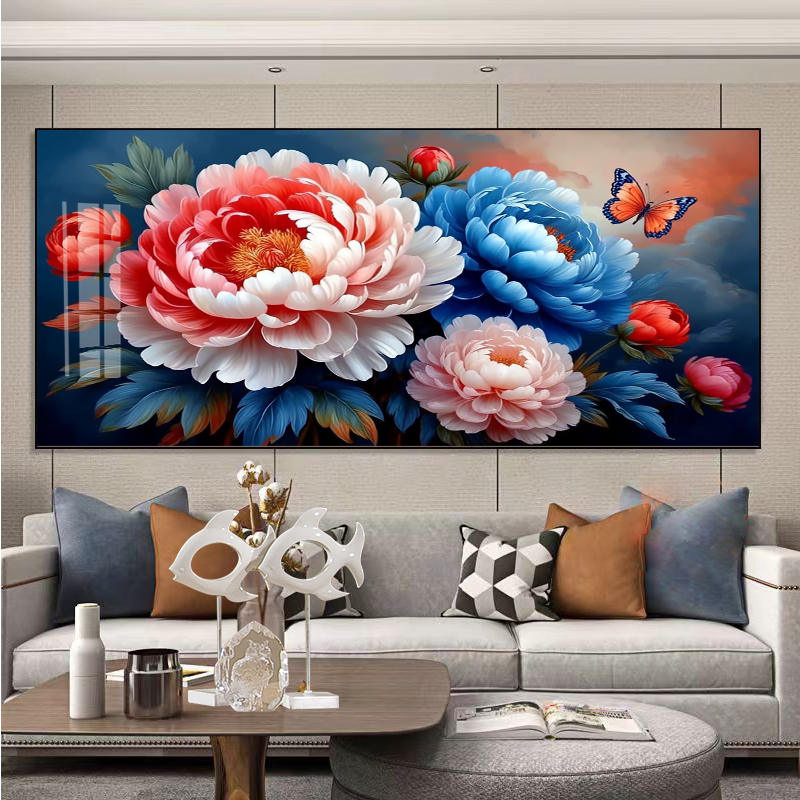 国色牡丹新款十字绣线绣自己绣客厅沙发背景墙粘钻绣花开富贵牡丹