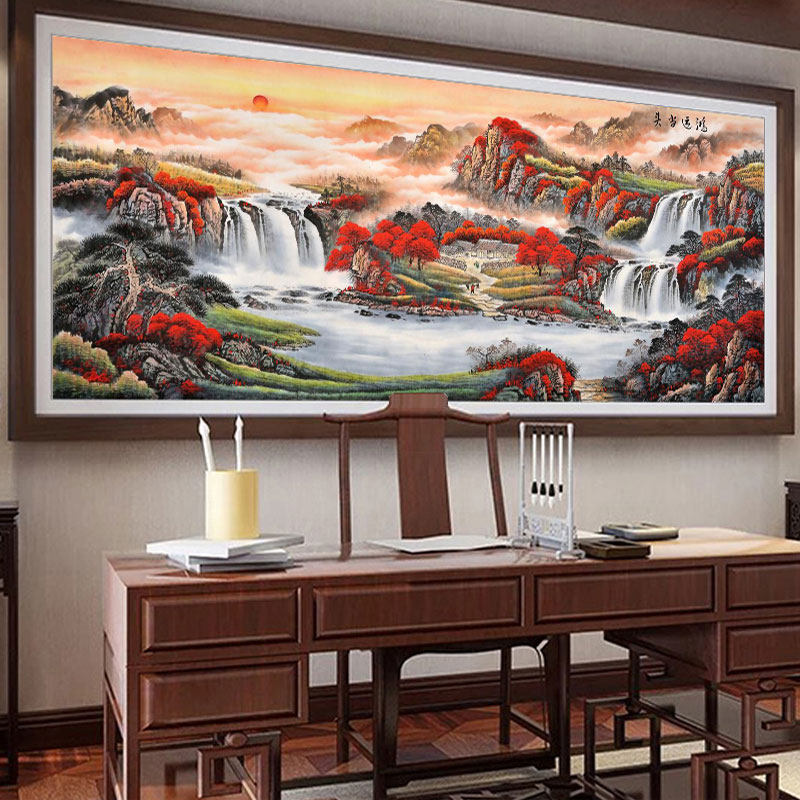 鸿运当头钻石画满钻客厅风景山水5d砖石画旭日东升十字绣2024新款