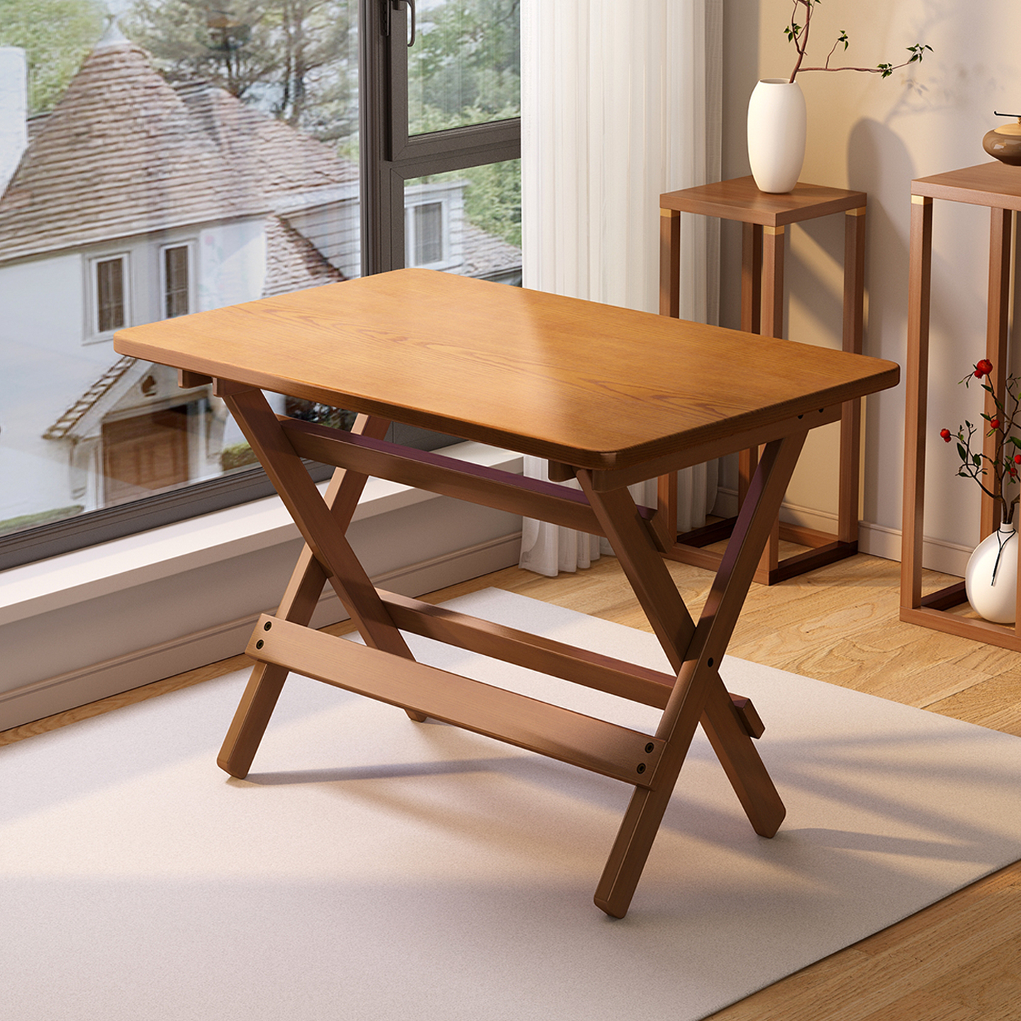 中古风阳台折叠桌免安装家用可升降桌子小户型专用简易餐桌长方形