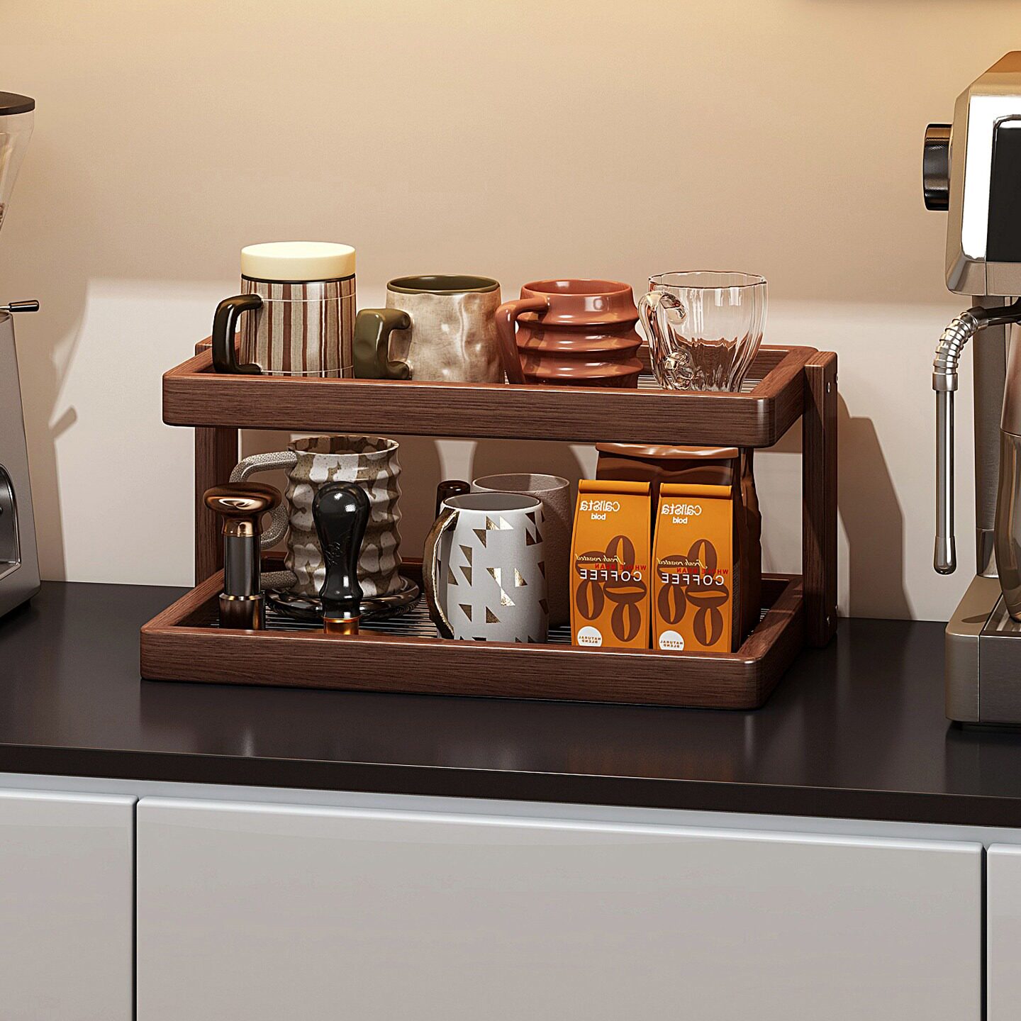 桌面杯子收纳置物架厨房餐边柜杯架茶具展示水杯咖啡杯双层整理架