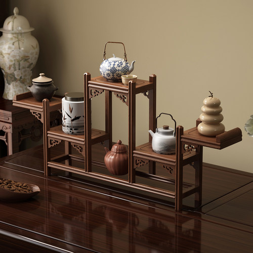 姿竹桌面博古架实木多功能收纳