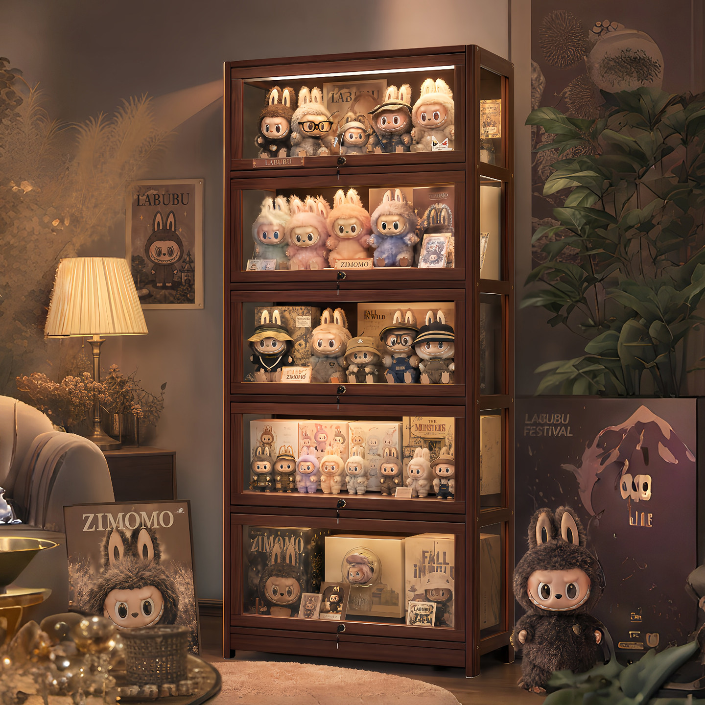 实木手办展示柜亚克力盲盒收纳架图片