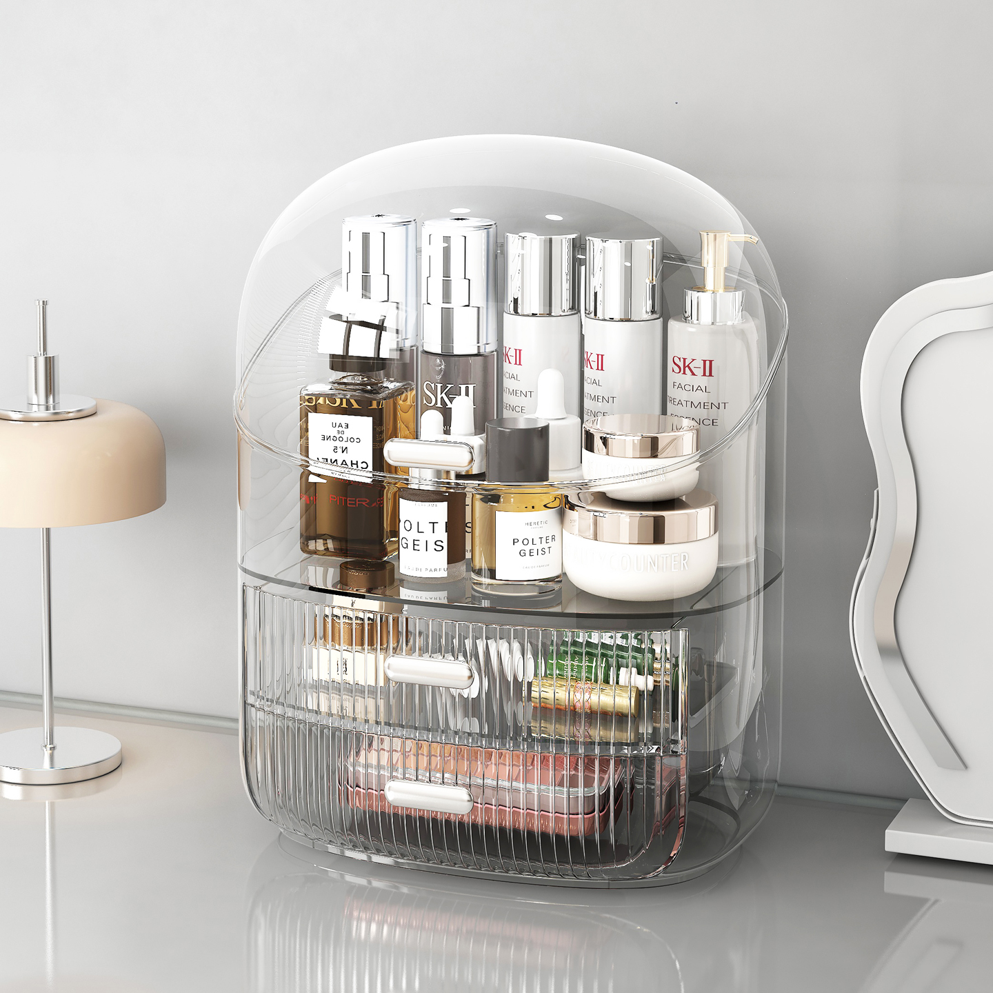 姿竹高透桌面大容量化妆品收纳盒