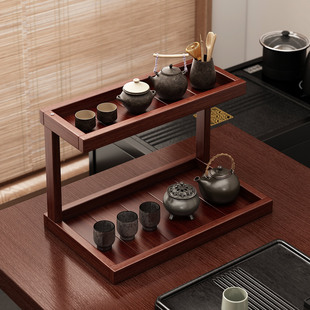 红木博古架实木中式茶桌茶具置物架小型茶叶展示摆台紫砂壶摆放架